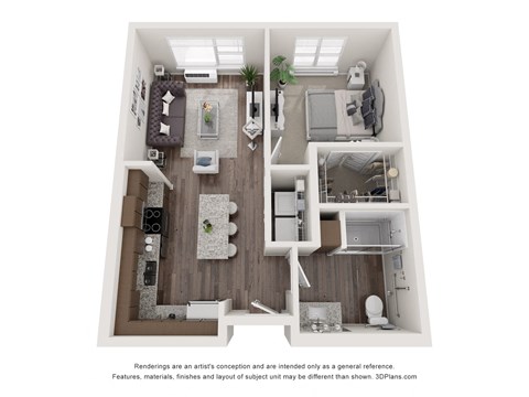a 1 bedroom floor plan with a bathroom and a living room